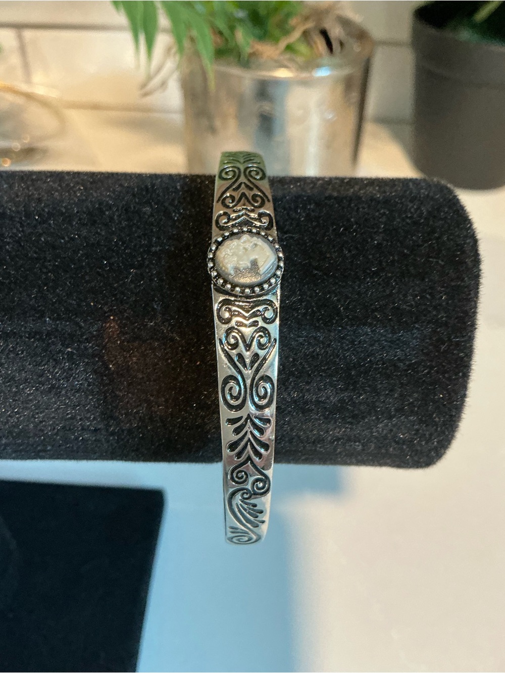 Silver Scrollwork Cuff Bracelet with Center Accent